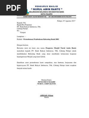 Permohonan Pembukaan Rekening Masjid