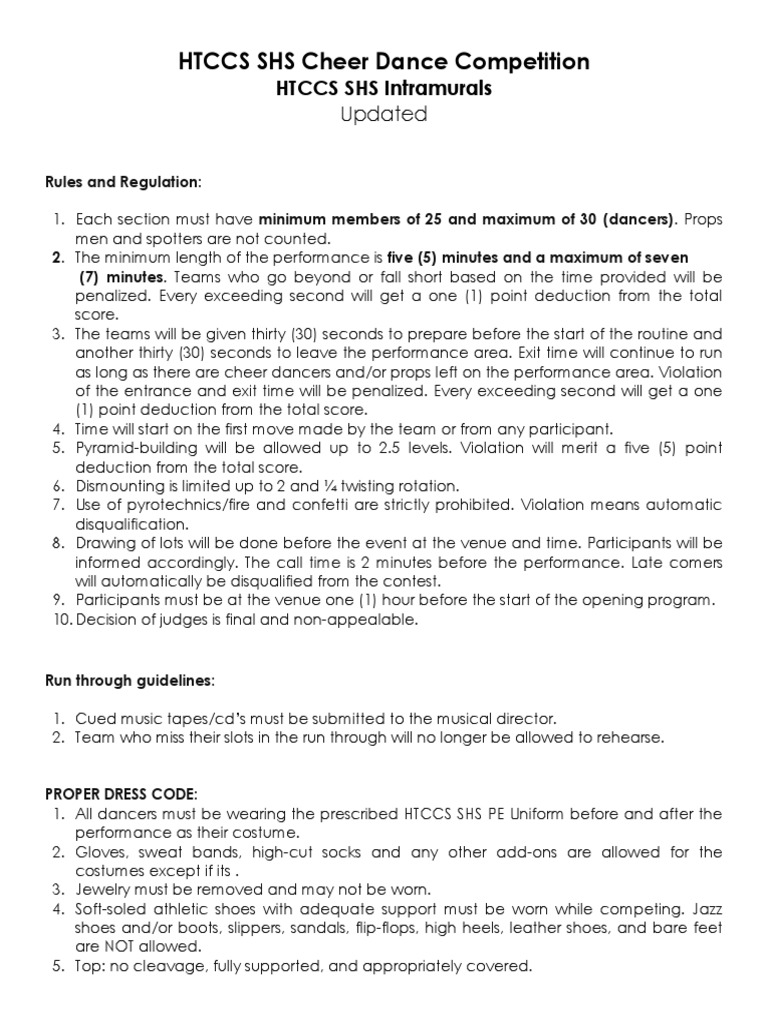 HTCCS Cheer Dance Competition Rules | PDF | Competitive Dance | Shoe