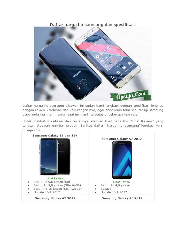 Daftar Harga HP Samsung Dan Spesifikasi | PDF
