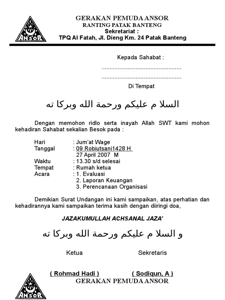 970 Koleksi Contoh Undangan Pengajian Organisasi Gratis Terbaik