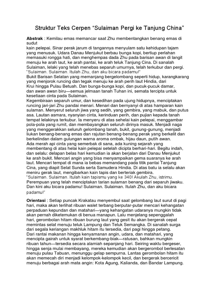 Struktur Teks Cerpen Sulaiman Pergi Ke Tanjung China