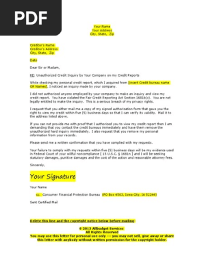Hard Inquiry Removal Letter