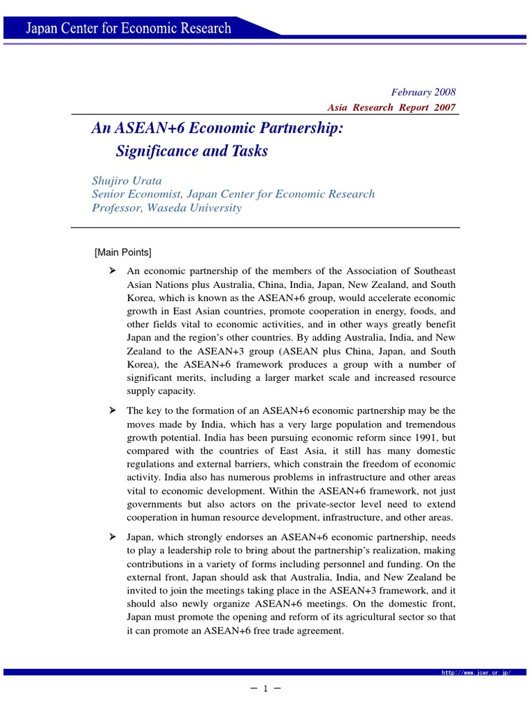 (2008) An ASEAN+6 Economic Partenrship | PDF | Asean Free Trade Area ...