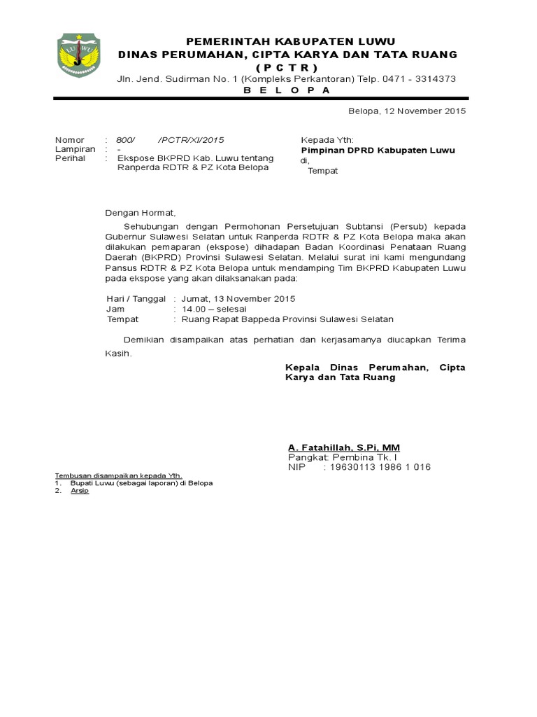 Surat DPRD Ekspose RDTR | PDF