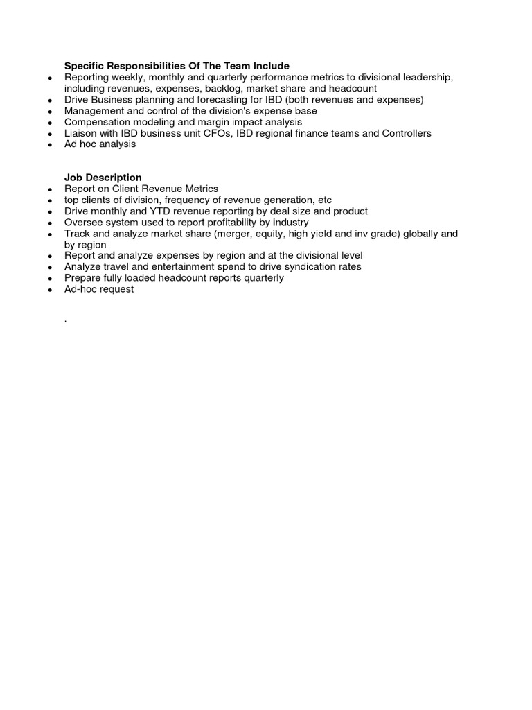 Team Responsibilities Overview | PDF | Expense | Revenue