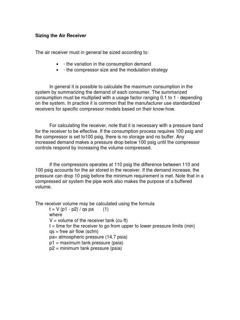 Sizing The Air Receiver PDF | PDF | Pressure | Gas Compressor