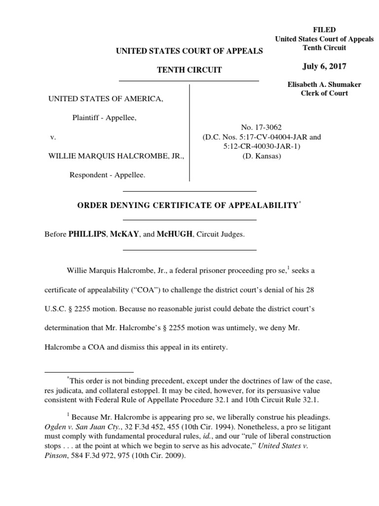 10th Circuit Rules That District Courts >> United States V Halcrombe 10th Cir 2017 Equitable Tolling 10th Circuit Rules That District Courts >> United States V Halcrombe 10th Cir 2017 Equitable Tolling