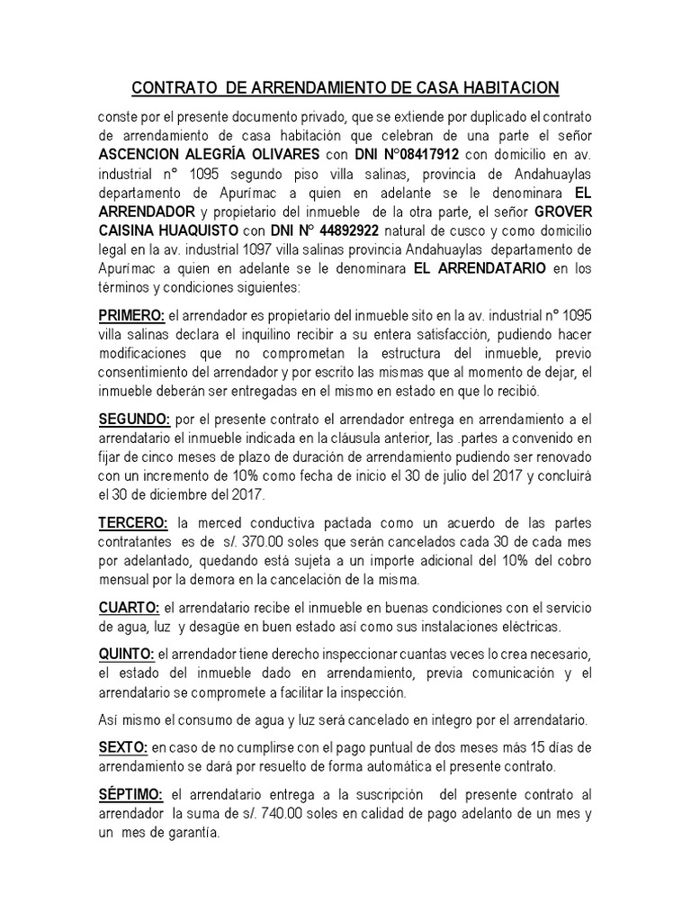 Contrato de Arrendamiento de Casa Habitacion Pagos Gobierno