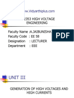Ee 2353 High Voltage Engineering Faculty Name:A.JAIBUNISHA Faculty Code: EE 58 Designation: LECTURER Department: EEE