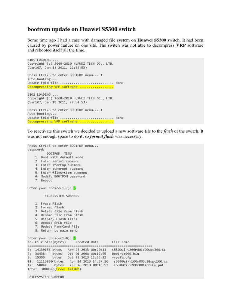 Bootrom Update On Huawei s5300 Switch Download Free PDF Booting