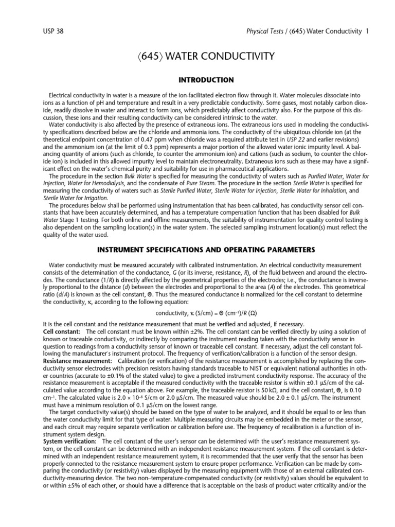 USP 645 Water Conductivity Ion Calibration