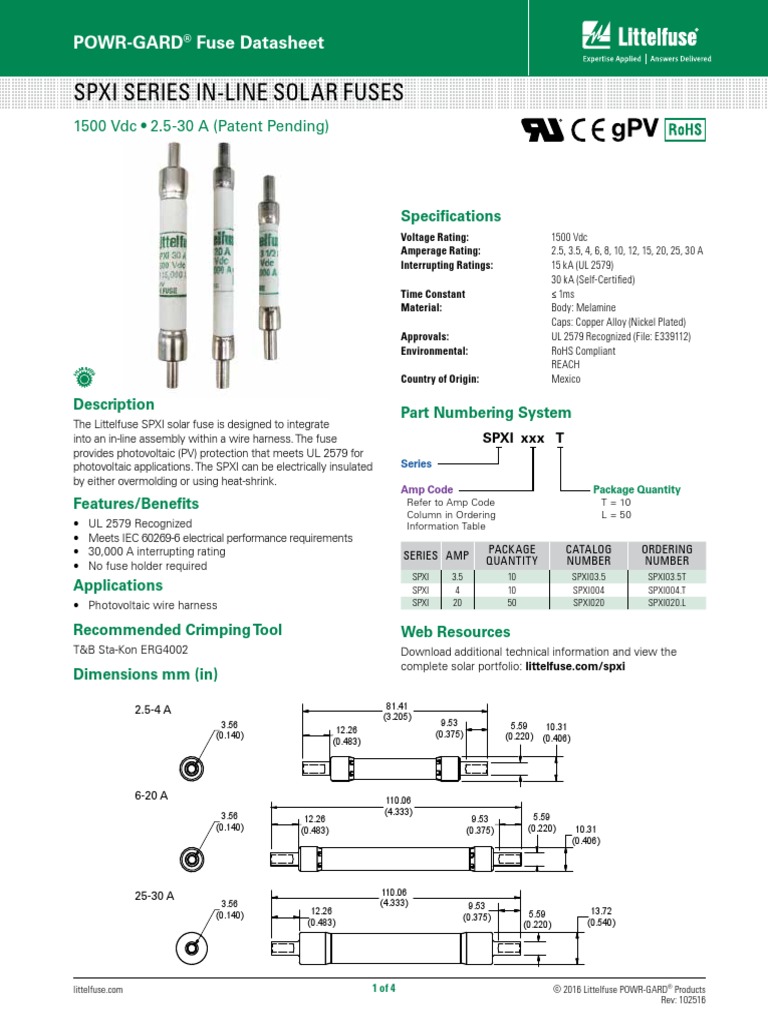 Littelfuse Fuse Solar Spxi Datasheet Fuse (Electrical) Photovoltaics