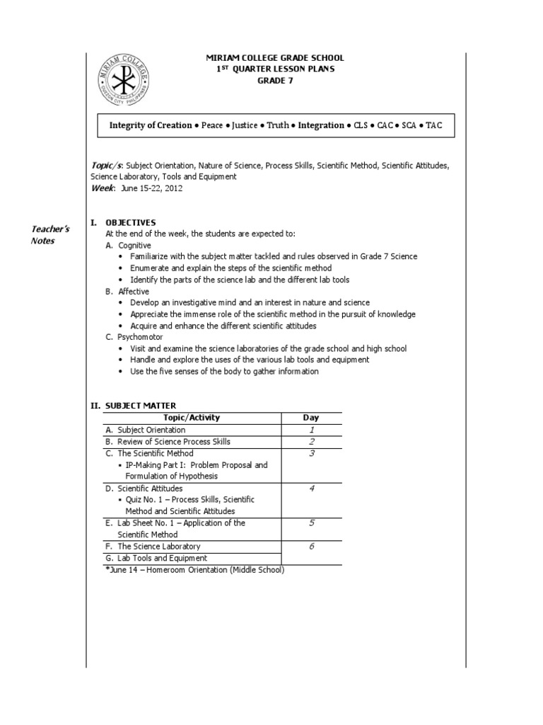 Grade 7 Science Lesson Plans | PDF | Scientific Method | Laboratories
