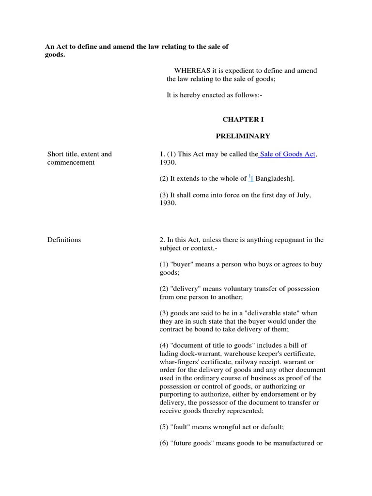 Sale of Goods Act1930 Download Free PDF Implied Warranty Lien