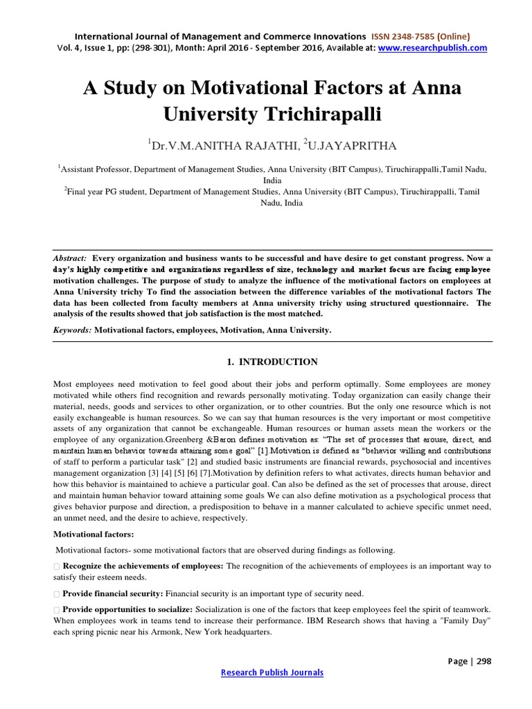 A Study On Motivational-3268 | PDF | Job Satisfaction | Motivation