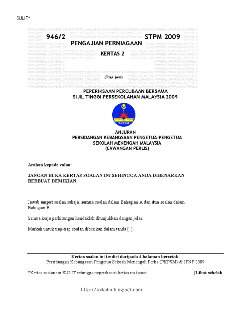 Stpm Trials 2009 Pengajian Perniagaan Paper 2 Perlis Pdf