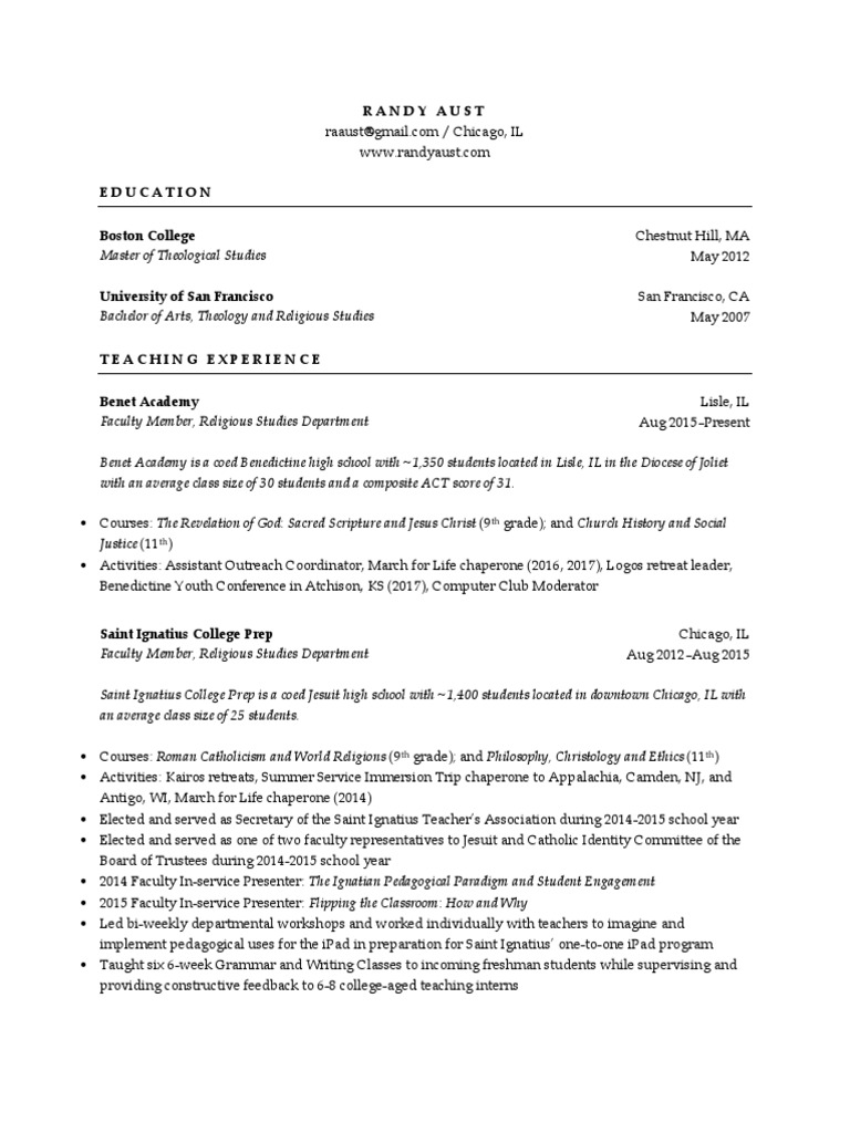 Aust Resume | PDF | Educational Technology | Catholic Church
