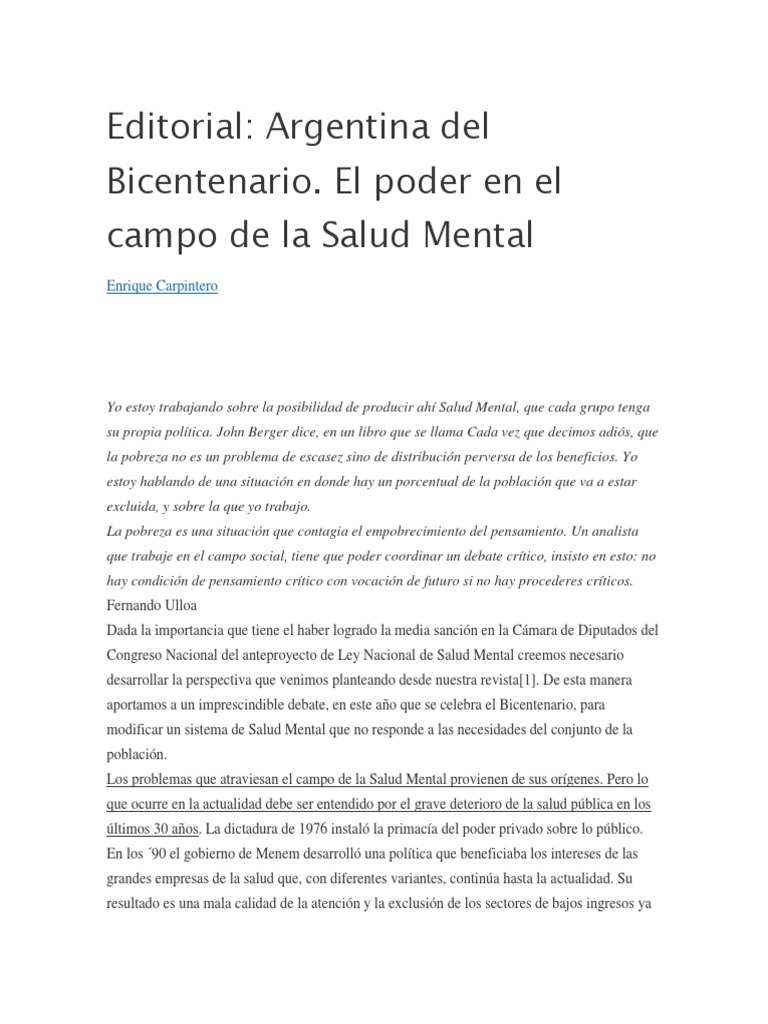 Salud Mental en Argentina: Desafíos Actuales | PDF | Salud mental ...