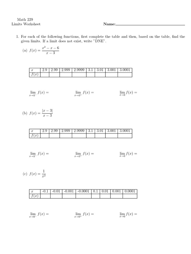 Limits Of Functions Worksheet - Worksheet List