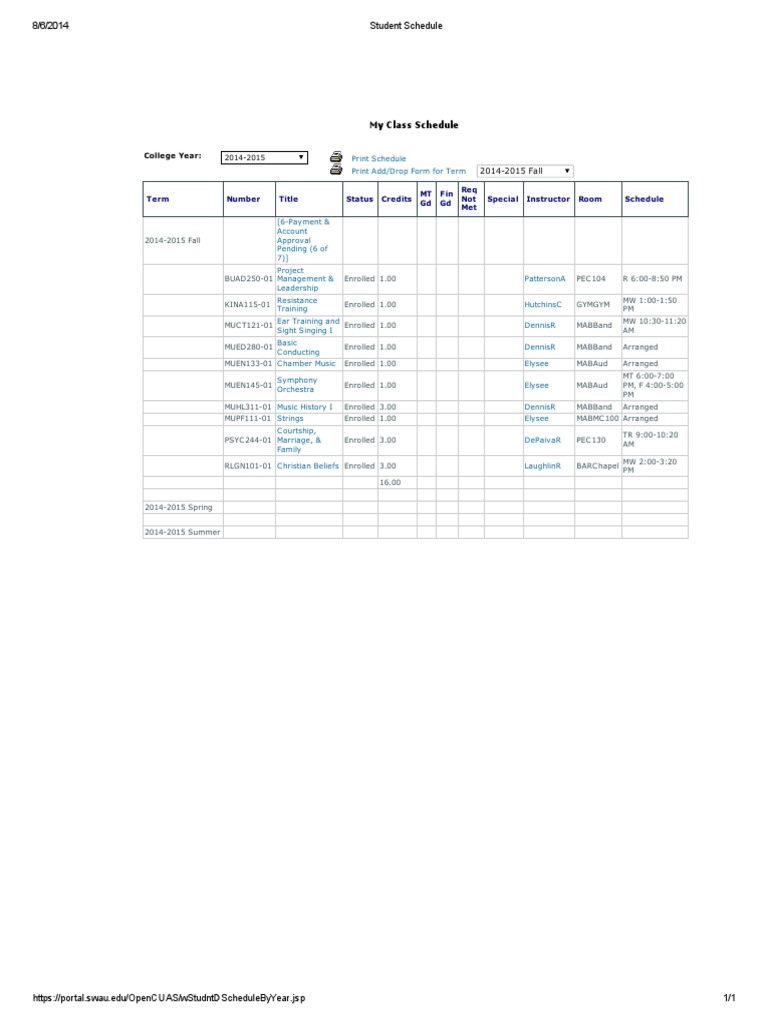 Student Schedule PDF | PDF | Performing Arts | Leisure