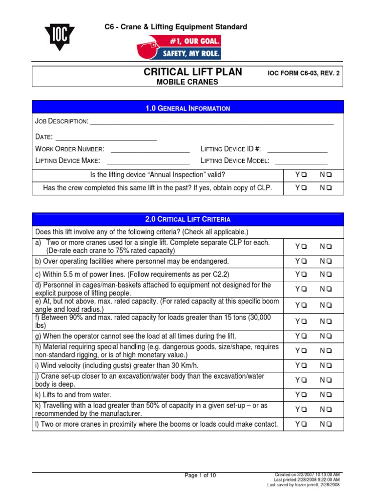 Critical Lift Plan for Mobile Cranes | PDF | Crane (Machine) | Elevator
