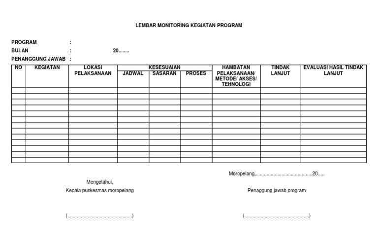 Lembar Monitoring Kegiatan Program | PDF