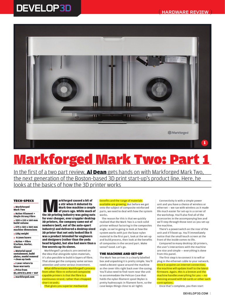 Markforged Mark Two 3D Printer Review | PDF | 3 D Printing | Nylon