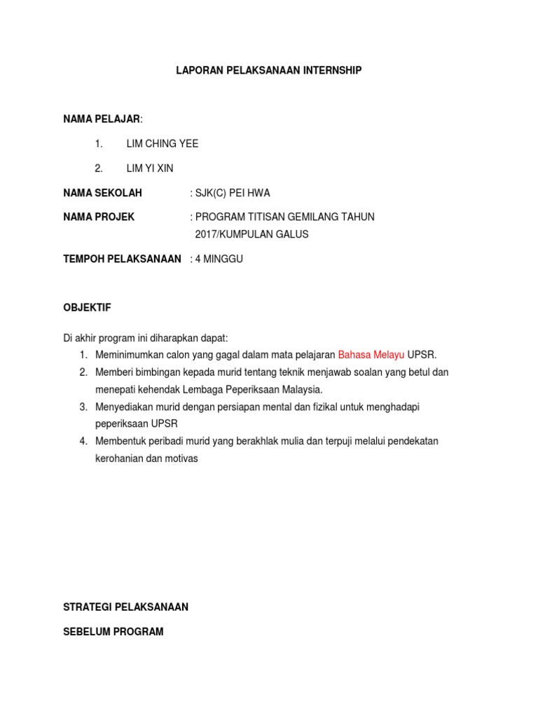 Contoh Kertas Kerja Program Galus