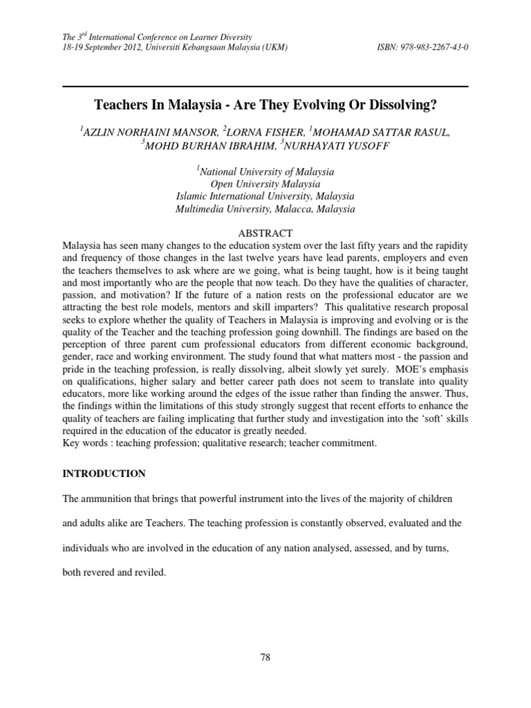 Teacher Quality in Malaysia: A Study | PDF | Malaysia | Teacher Education