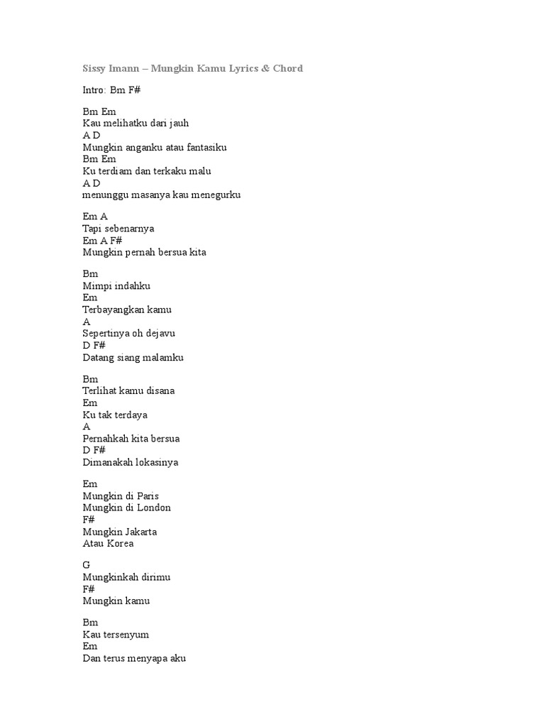 Sissy Imann Mungkin Kamu Lyrics Chord