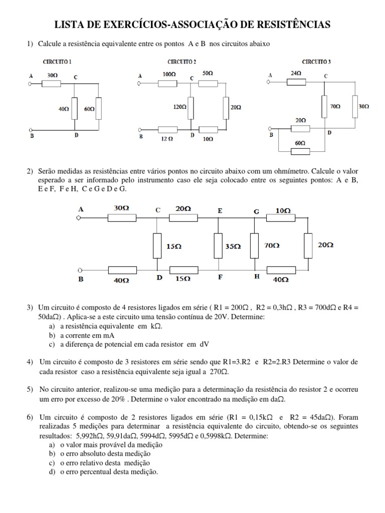 Exercícios sobre Associação de Resistores | PDF | Rede elétrica ...