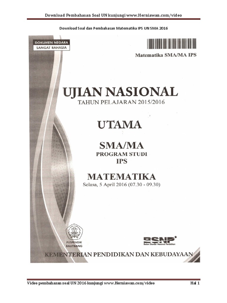 Download Pembahasan Soal Matematika Ips Un Sma 2016 1