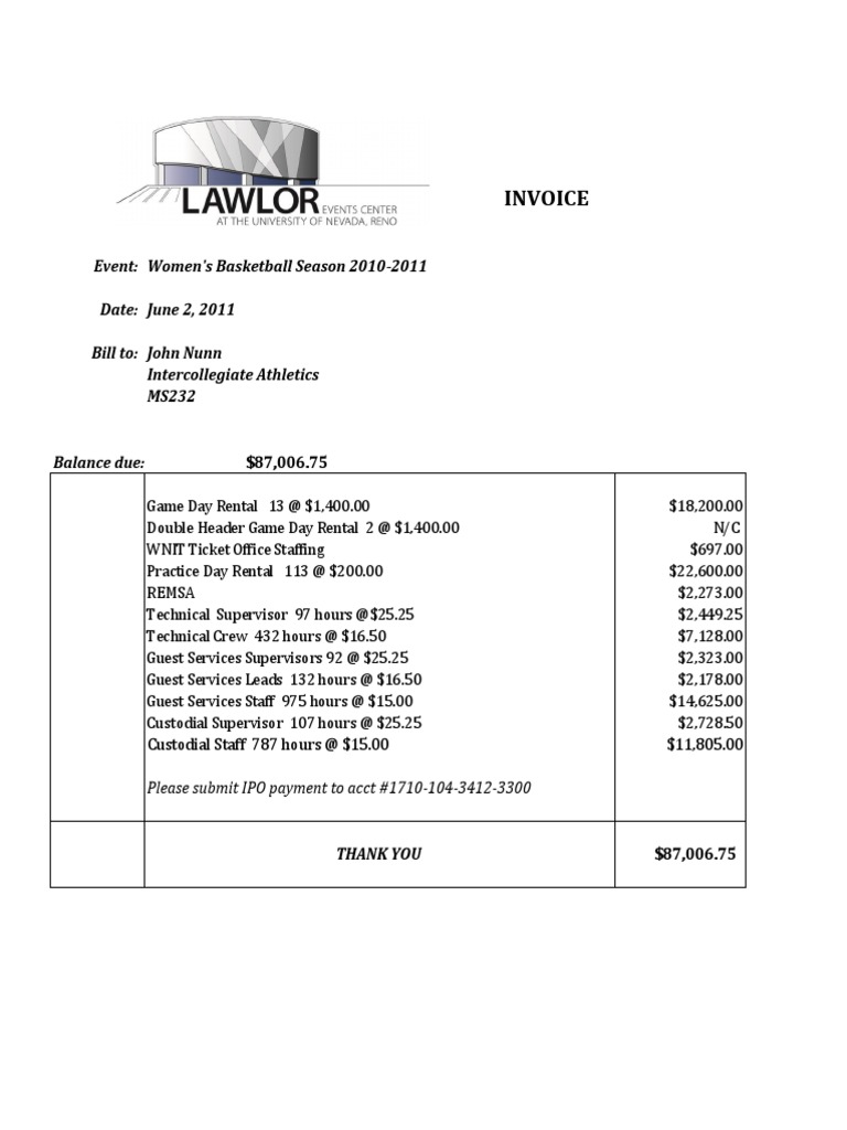 Invoice for Women's Basketball Event | PDF