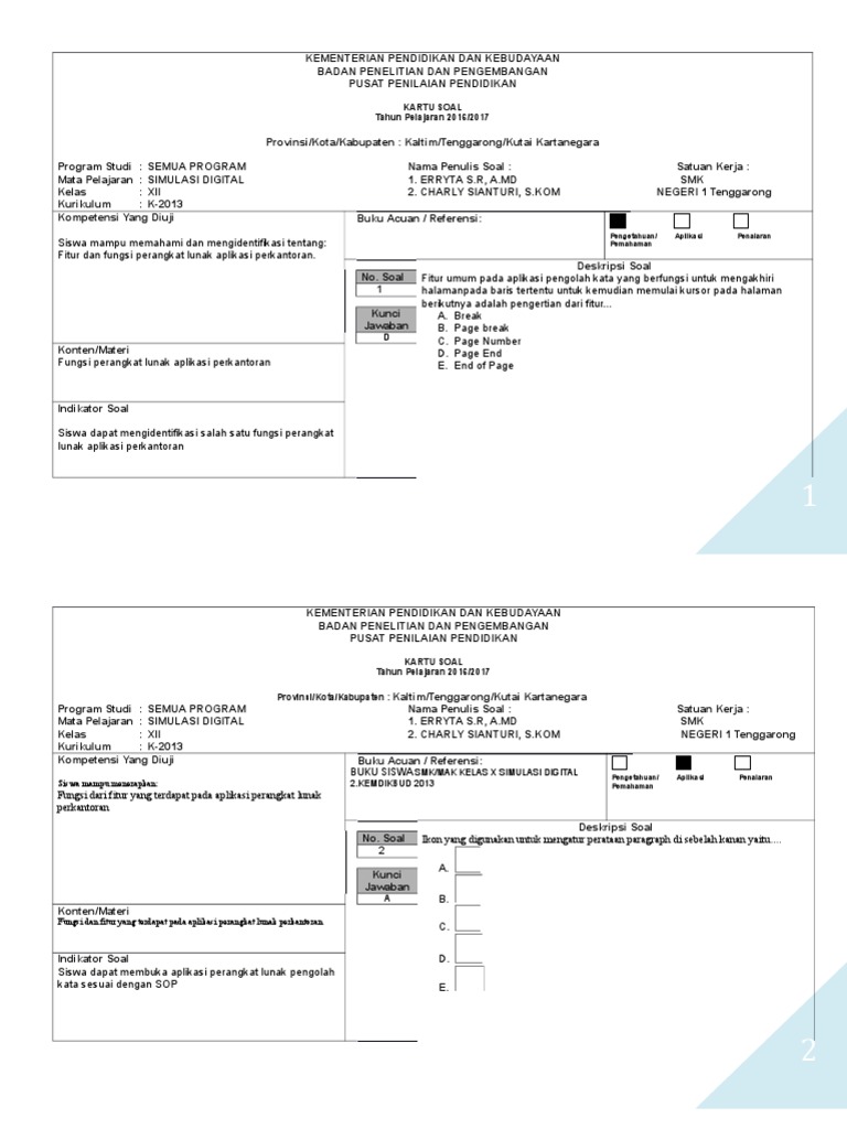 Kartu Soal Simdig Utama