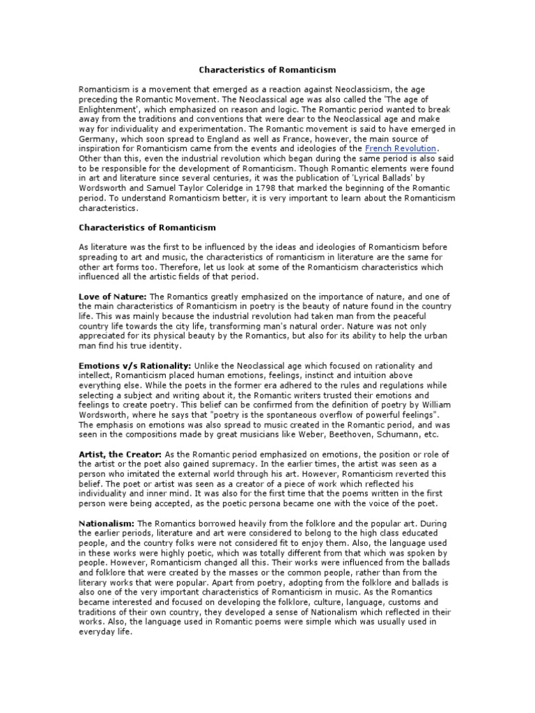Characteristics Of Romanticism Pdf Romanticism Poetry