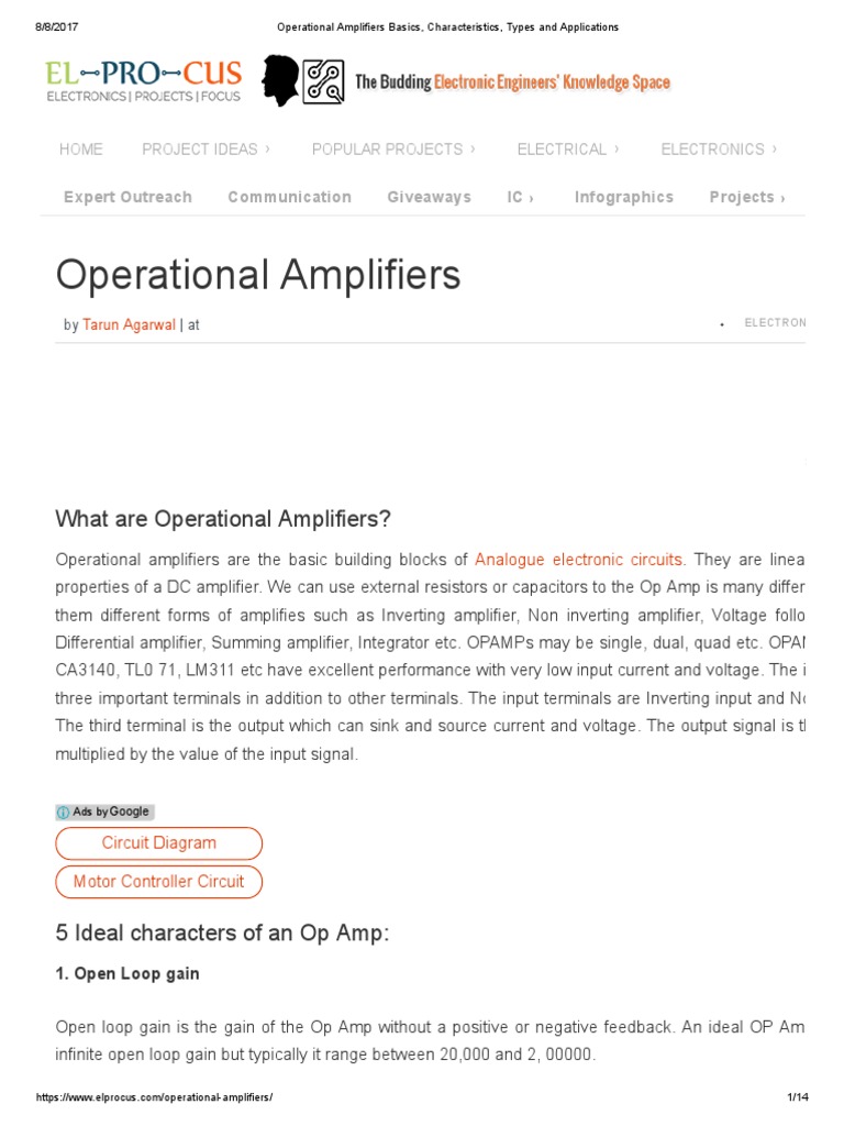 Operational Amplifiers Basics, Characteristics, Types and Applications
