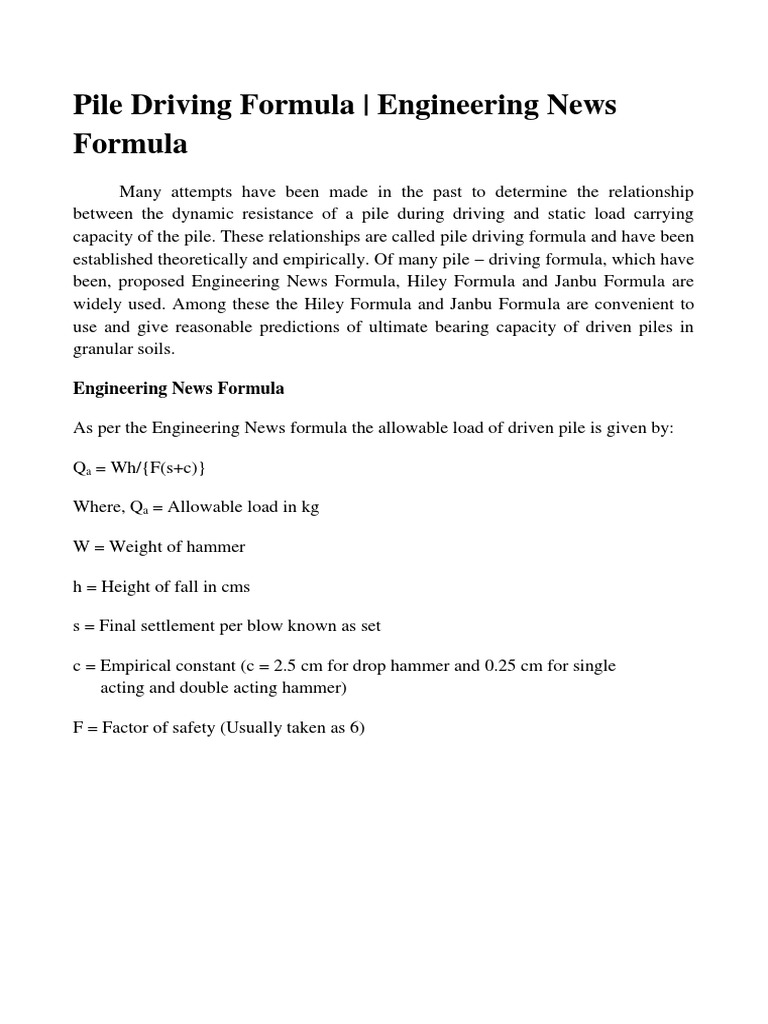 Pile Driving Formula PDF Deep Foundation Mechanical Engineering