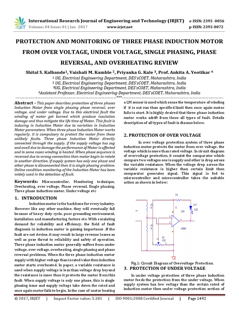 Protection and Monitoring of Three Phase Induction Motor From Over Voltage, Under Voltage