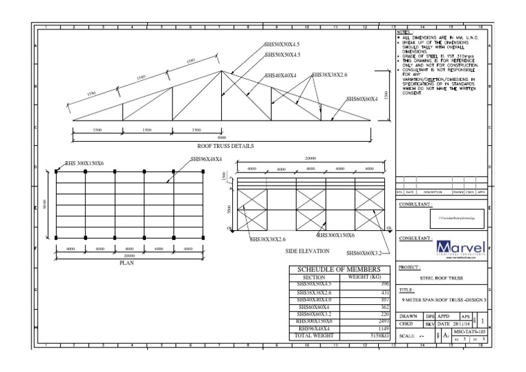 Roof Truss Design and Member Schedule for Metal Structure | PDF
