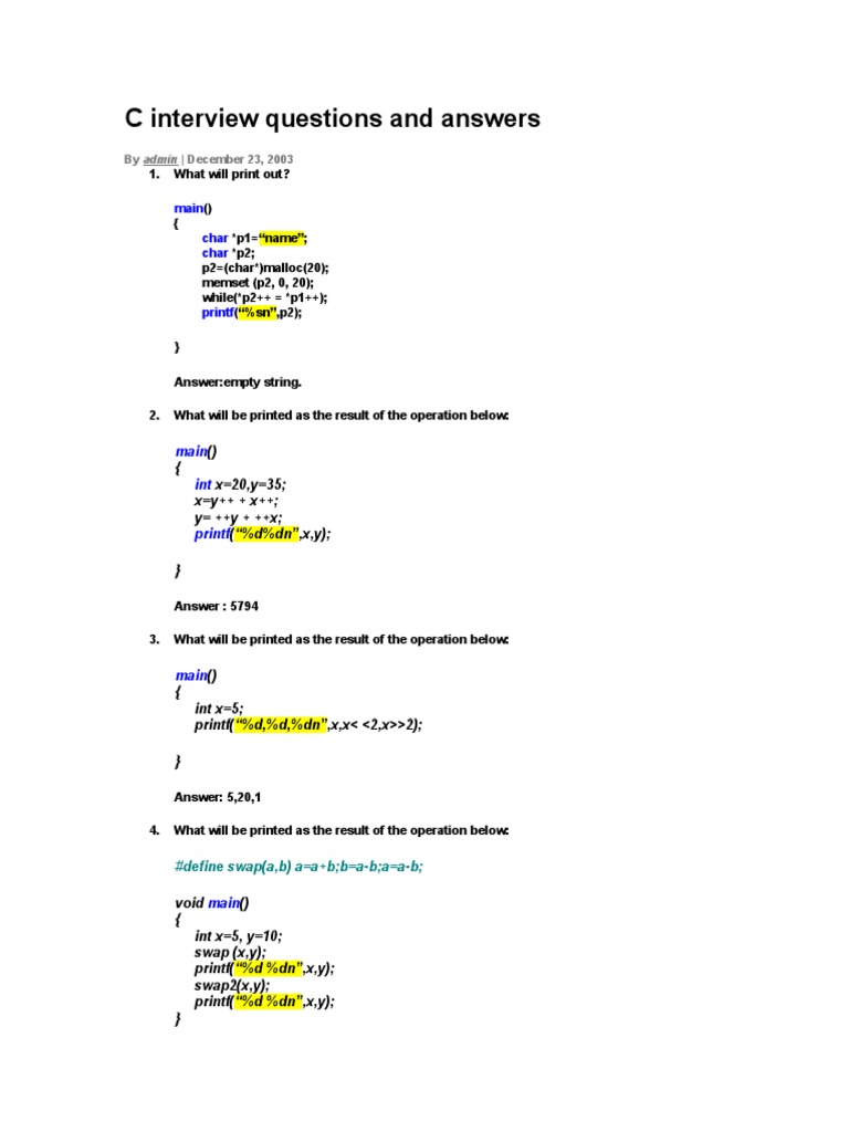 C Interview Questions & Answers Guide | PDF