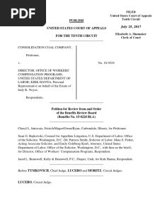 Consolidation Coal Company v. OWCP, 10th Cir. (2017)