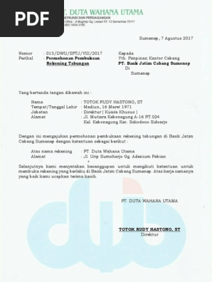 Surat Permohonan Buka Rekening Baru Perusahaan Pdf