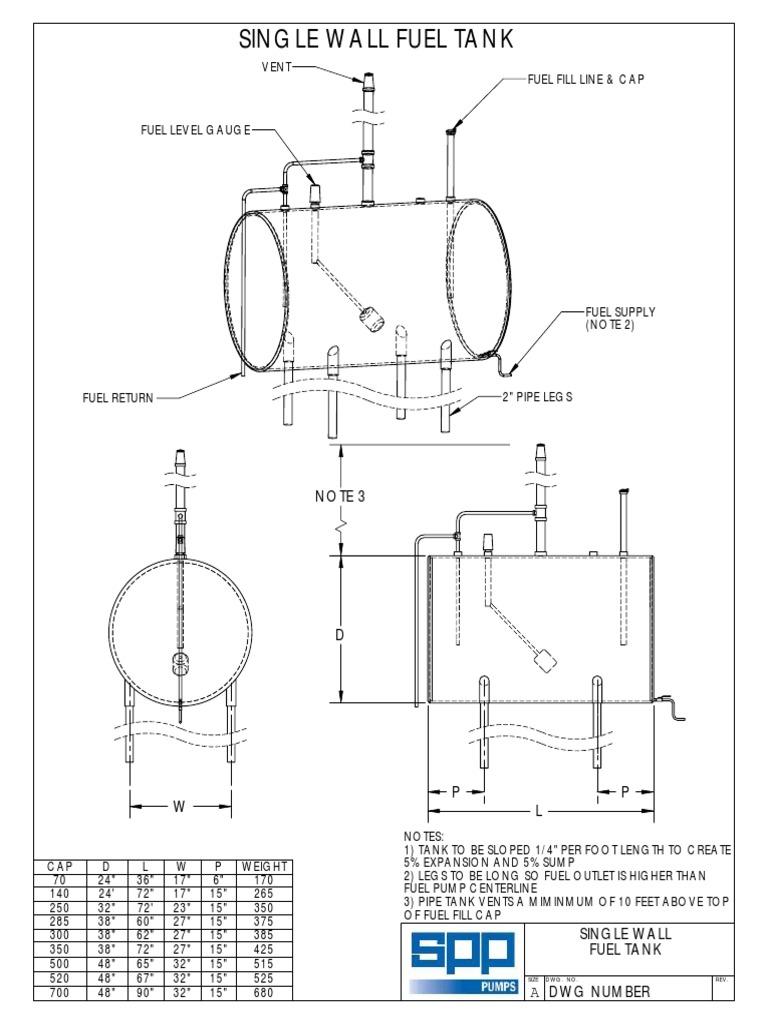 Dimensional Specifications and Fabrication Drawing for Single Wall Fuel