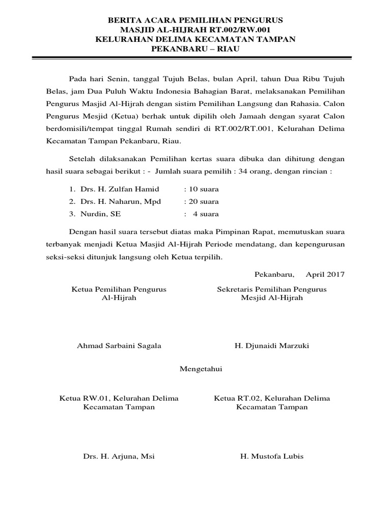 Berita Acara Pemilihan Pengurus