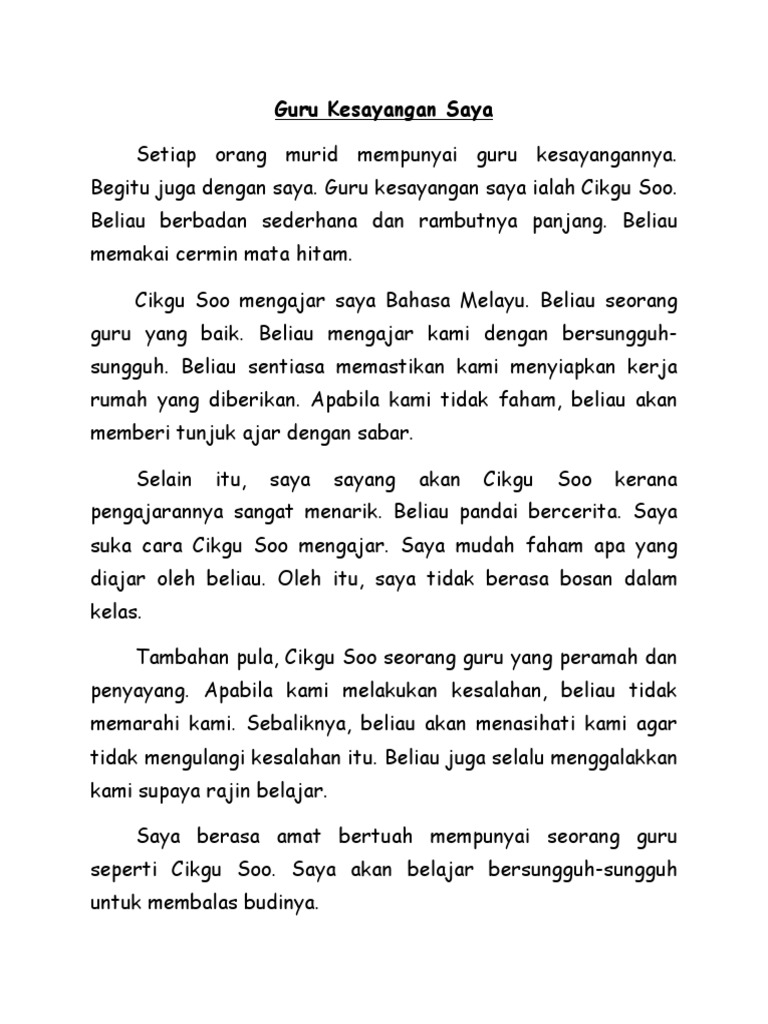 Guru Kesayangan Saya Kerangka Karangan