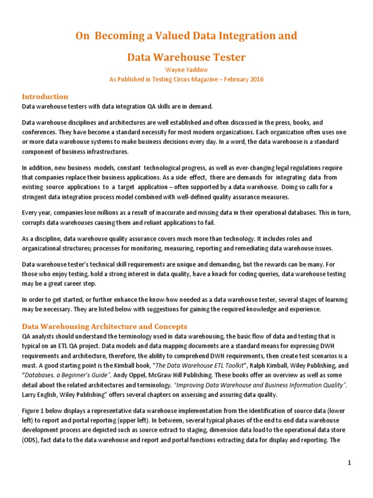 Data Warehouse Testing Strategies | PDF | Data Warehouse | Software Testing