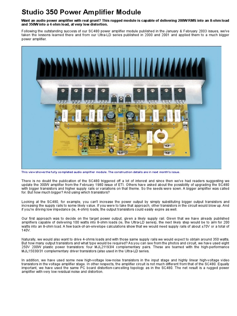 Studio 350 Power Amplifier Module Pdf Amplifier Capacitor