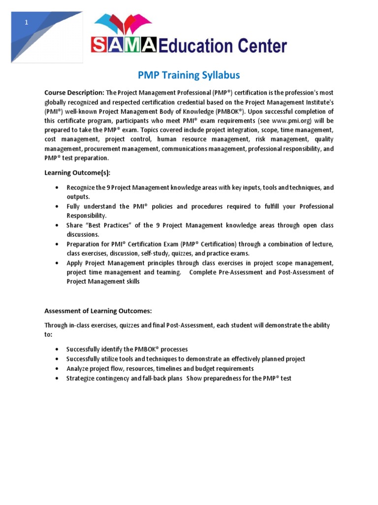 PMP Training Syllabus: Course Description | PDF | Project Management ...