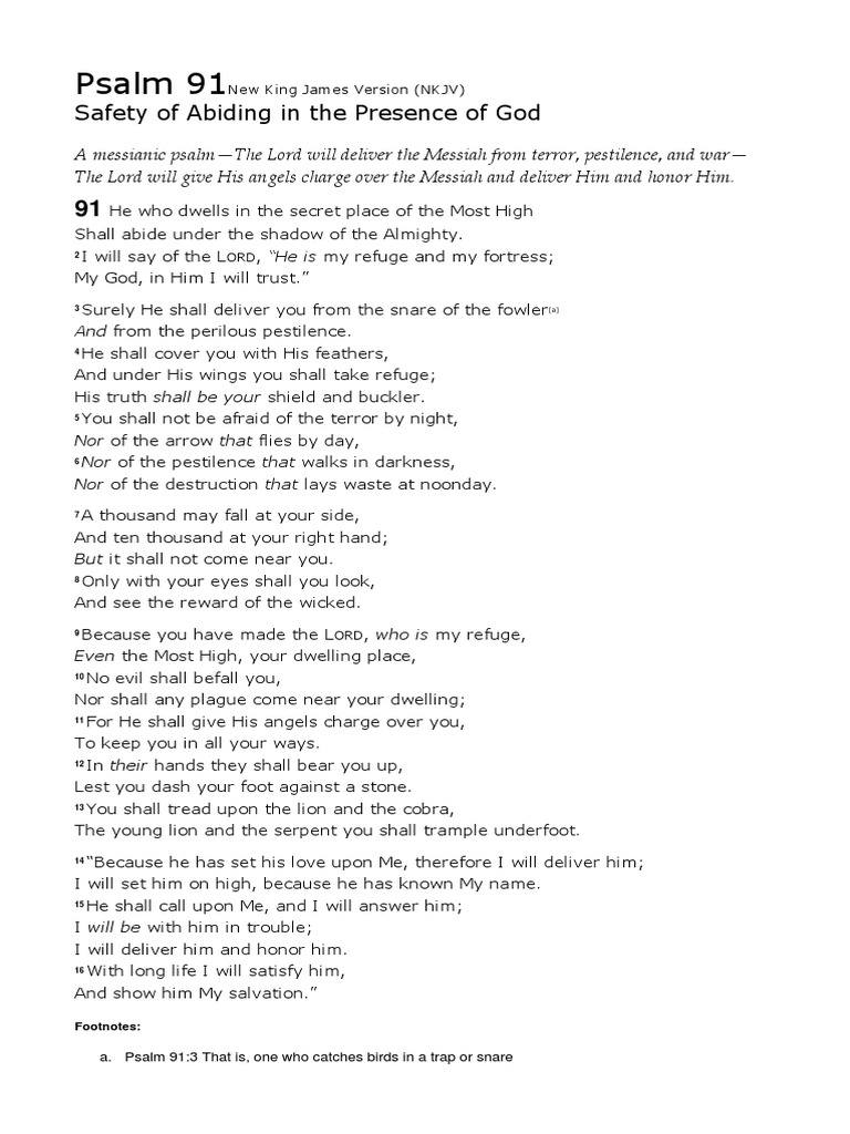 Psalm 91: Safety of Abiding in The Presence of God | PDF for Free Printable Psalm 91 Kjv