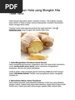 10 Kelebihan Halia Yang Mungkin Kita Tidak Tahu Pdf